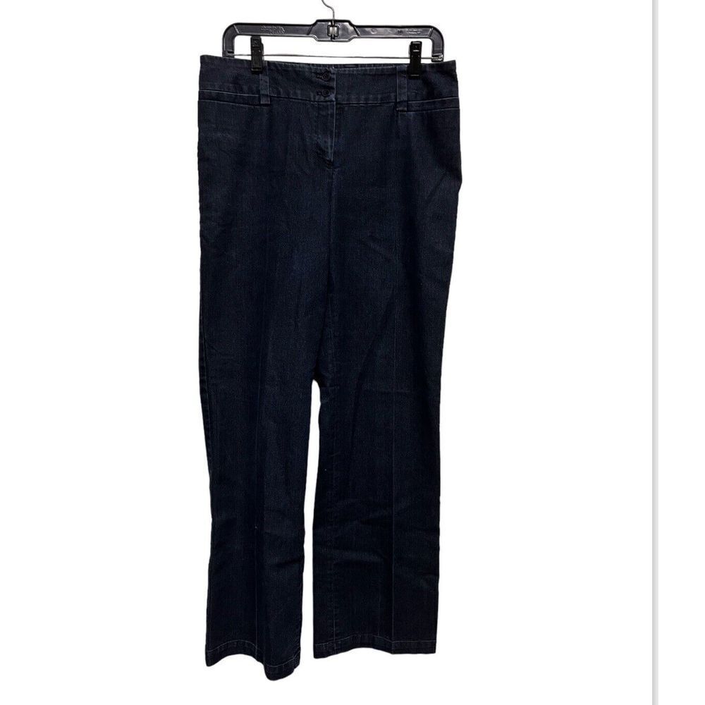 Dark Wash Wide Leg Denim Trousers Indigo Double Button Waist Pants